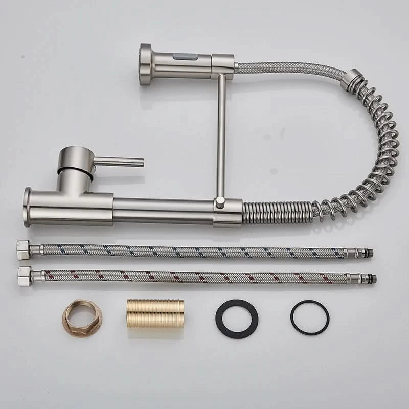 Brushed Nickel Spring Pull Down Kitchen Faucets Stream Spray Head Hot Cold Water Tap Brass Rotation Kitchen Mixer Tap Crane