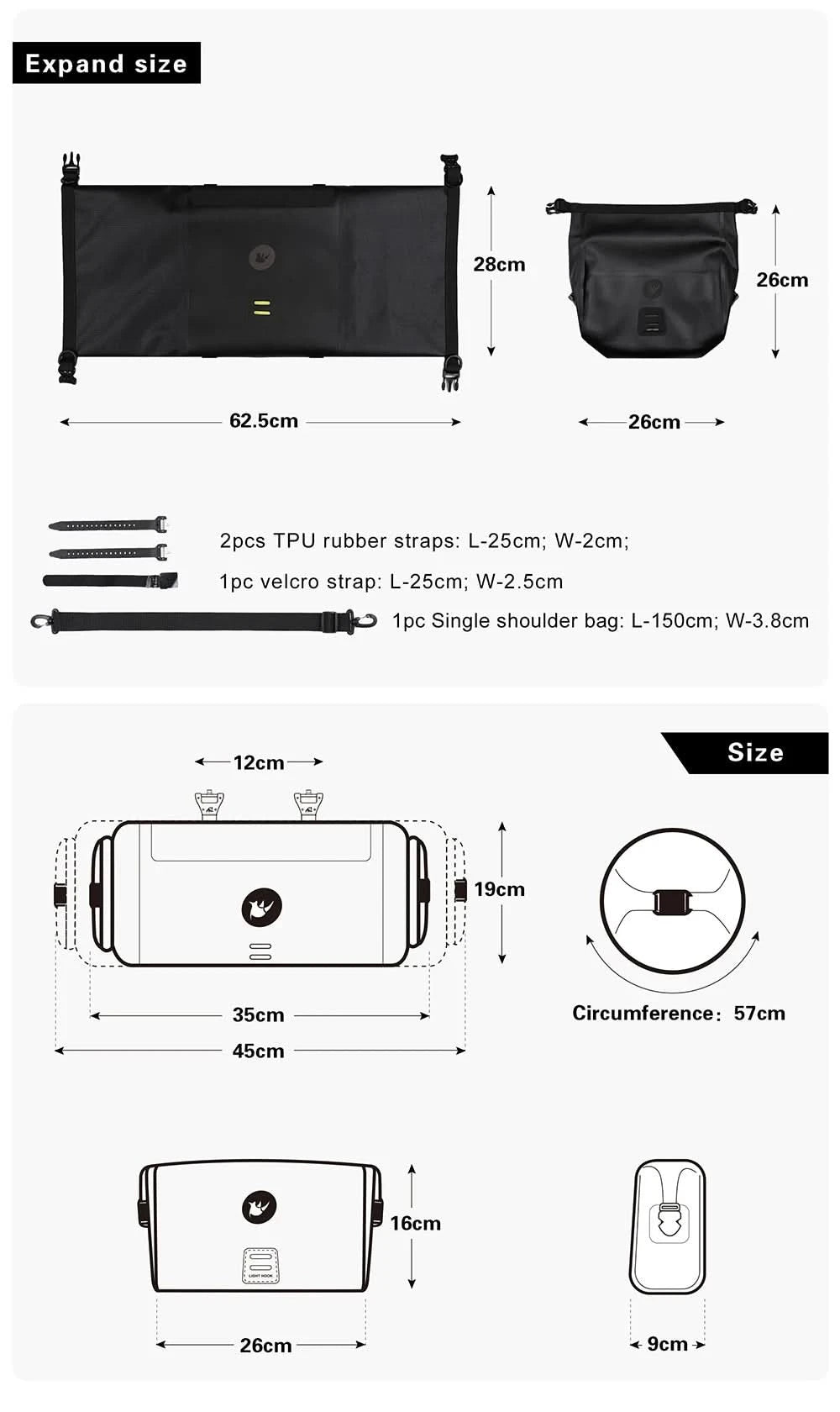 Rhinowalk Bicycle Bag Handlebar Bag Waterproof  Front Tube Cycling Bag MTB Multifunction Portable 12L MTB Road Handlebar Bag