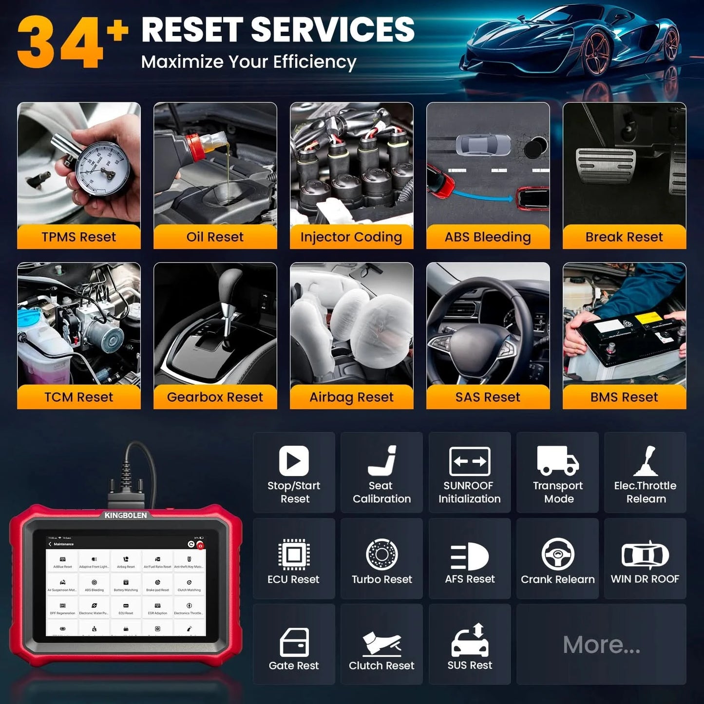 Kingbolen K8 Elite Lifetime Time Free OBD2 Scanner 8" Automotive Diagnostic Tool ECU Coding Machine