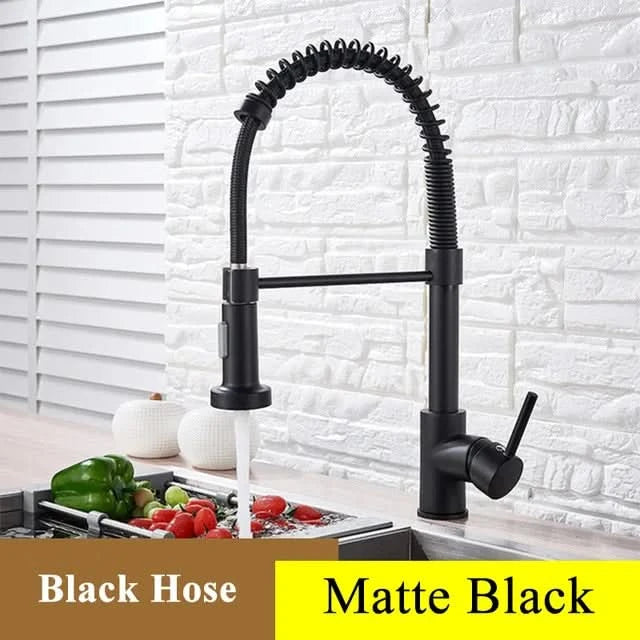 Brushed Nickel Spring Pull Down Kitchen Faucets Stream Spray Head Hot Cold Water Tap Brass Rotation Kitchen Mixer Tap Crane