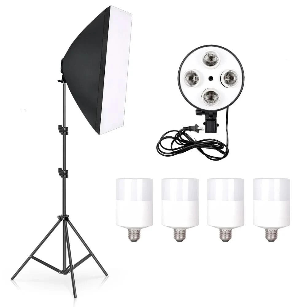 SH Photo Studio Softbox Light Kit Photographic Equipment Four Lamp Holders Continuous Light System With E27 Bulb Accessories
