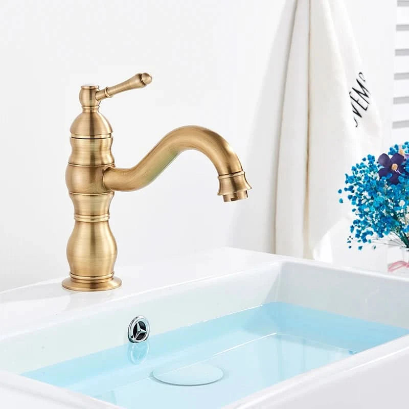 Bathroom Basin Sink Faucet Mixer Tap Single Handle Single Hole Brass Hot/Cold Water Palace Style Deck Mount Retro Faucet