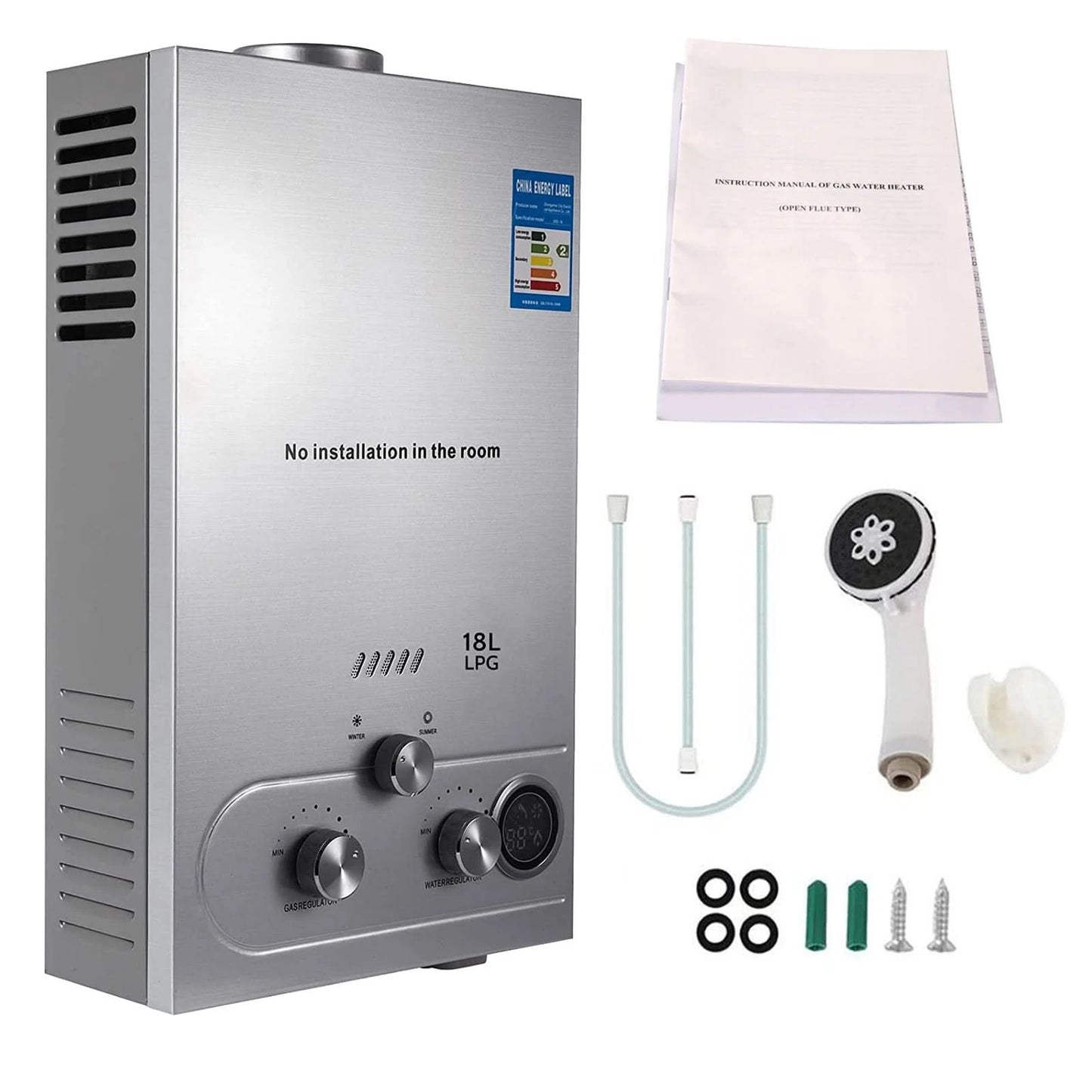 Sihao 6L 8L10L 12L 16L18L LPG Hot Water Heater Instant Continuous Gas Boiler Butane Propane Gas Boiler Heater for Camping Outdoo