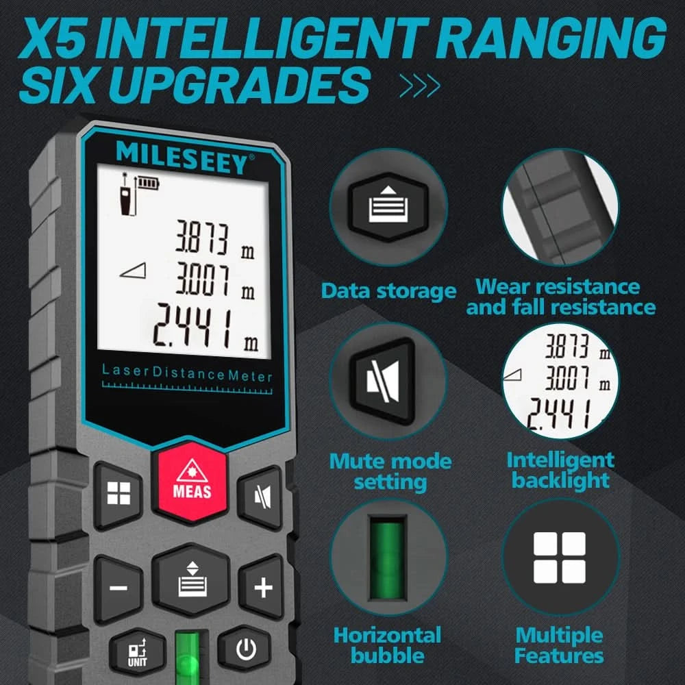 MILESEEY X5 Laser Tape Measure 40M 50M 60M 80M 100M 120M Laser Rangefinder Metre Laser