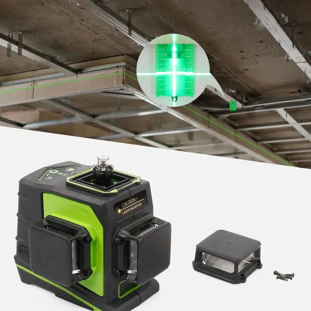 Huepar 12 Lines 3D Cross Line Laser Level Kit Osram Self-Leveling Green Beam 360° Vertical Horizontal With Laser Receiver Tripod