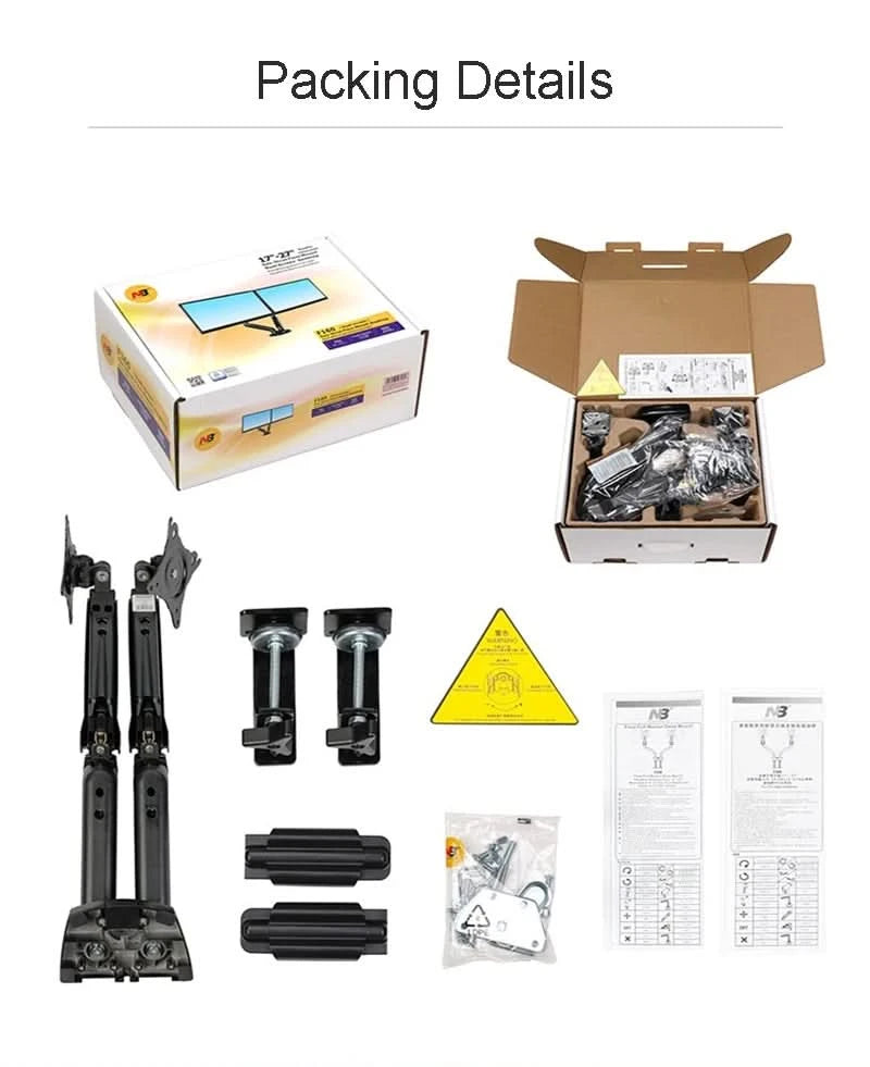 White Color Dual Arm Monitor Support 17-30 Inch  Mount Bracket Holder Load 2-9 Kgs Each NB F160