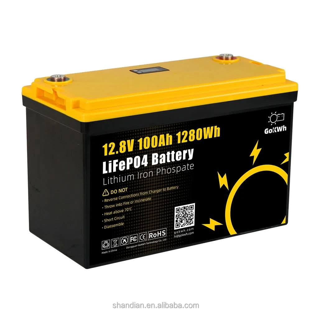 GoKWh Custom Deep Cycle Lifepo4 Battery 12V 100Ah Battery Lifepo4 LFP 12.8V 100A 200h Lithium Ion Solar Battery RV Home Boat LCD