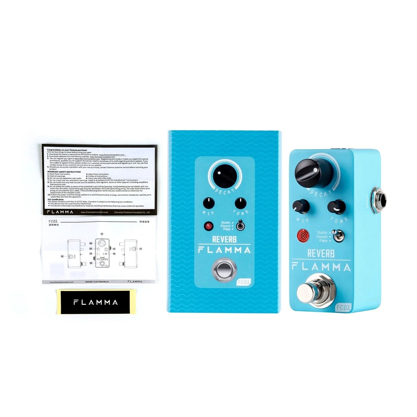 FLAMMA FC02  Electric Guitar Pedal Reverb Effects Pedal with Studio Church Plate Effects True Bypass with Power Supply