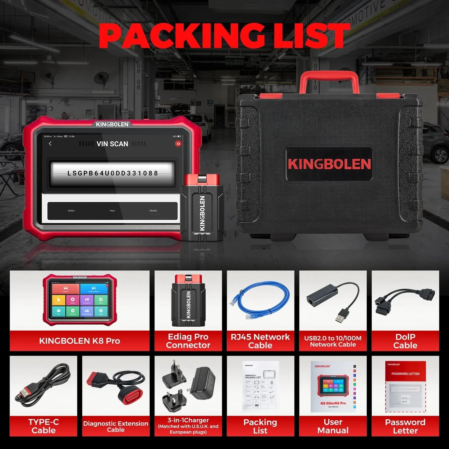 USA EU Warehouse Kingbolen K8 PRO Full System Bidirectional Car Diagnostic Tool Lifetime Free Update