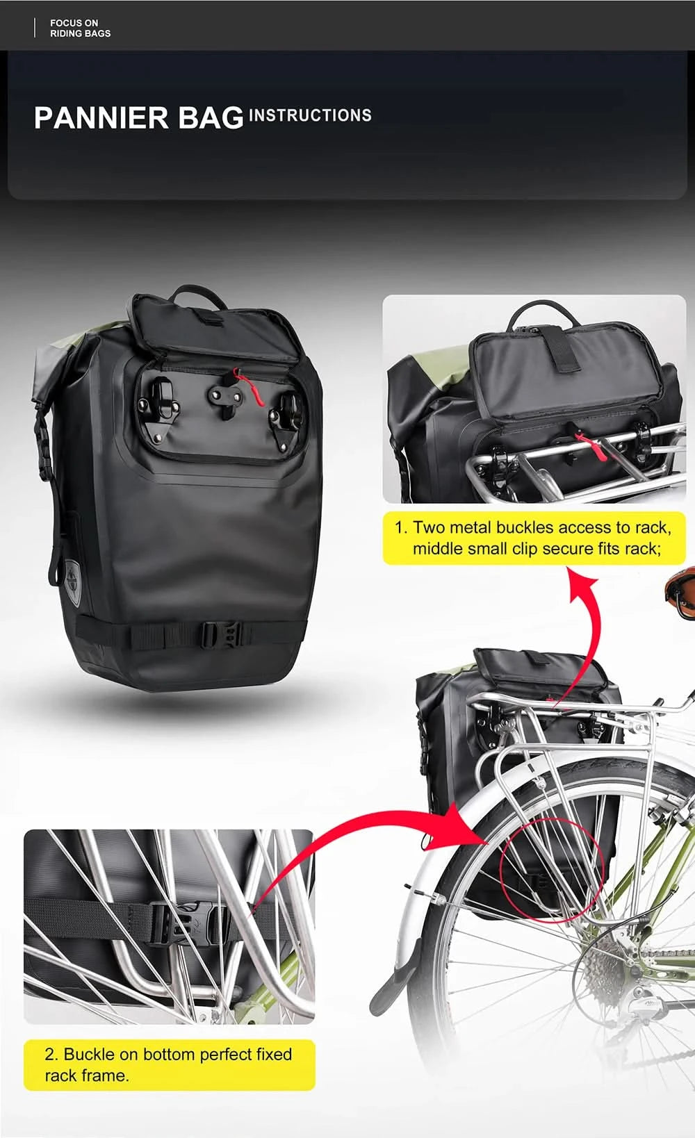 Rhinowalk Bicycle bag&Pannier 100% Fully Waterproof 27L Big Bike Bag capacity Multifunctional Rear Rack Pannier Bag Cycling Bags