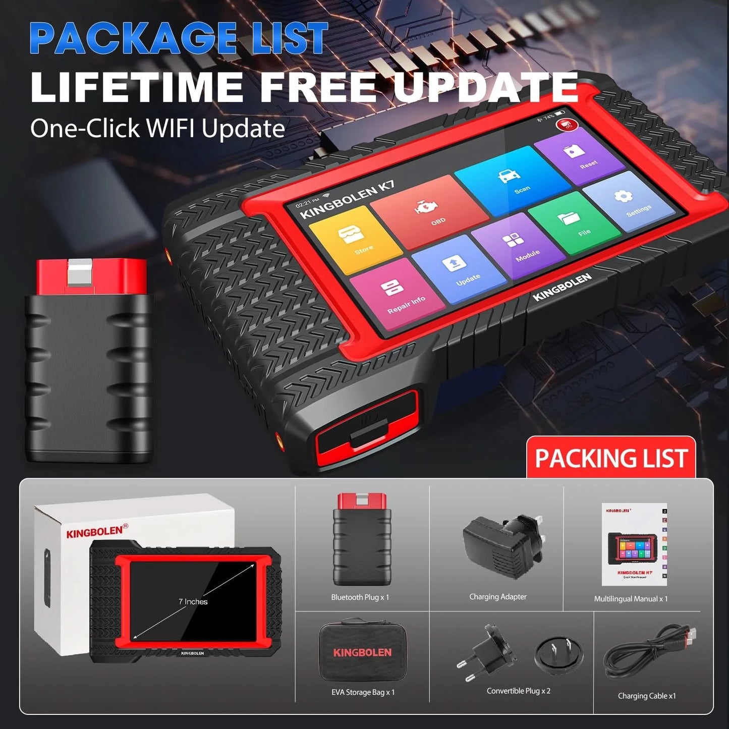 USA EU Warehouse 2026 Kingbolen K7 Full System Car Diagnostic Tool 12V Vehicle OBD2 Scanner Auto ECU Coding Machine 31 Resets