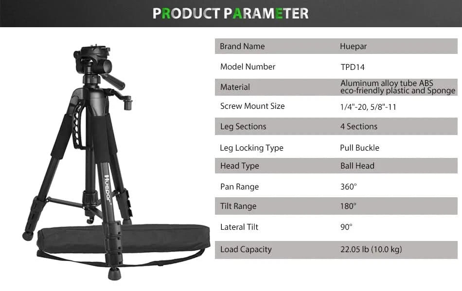 Huepar Adjustable Height Laser Level Tripod For Self leveling 57"/146cm with 3-Way Swivel Pan Head Quick Release Plate with 1/4"