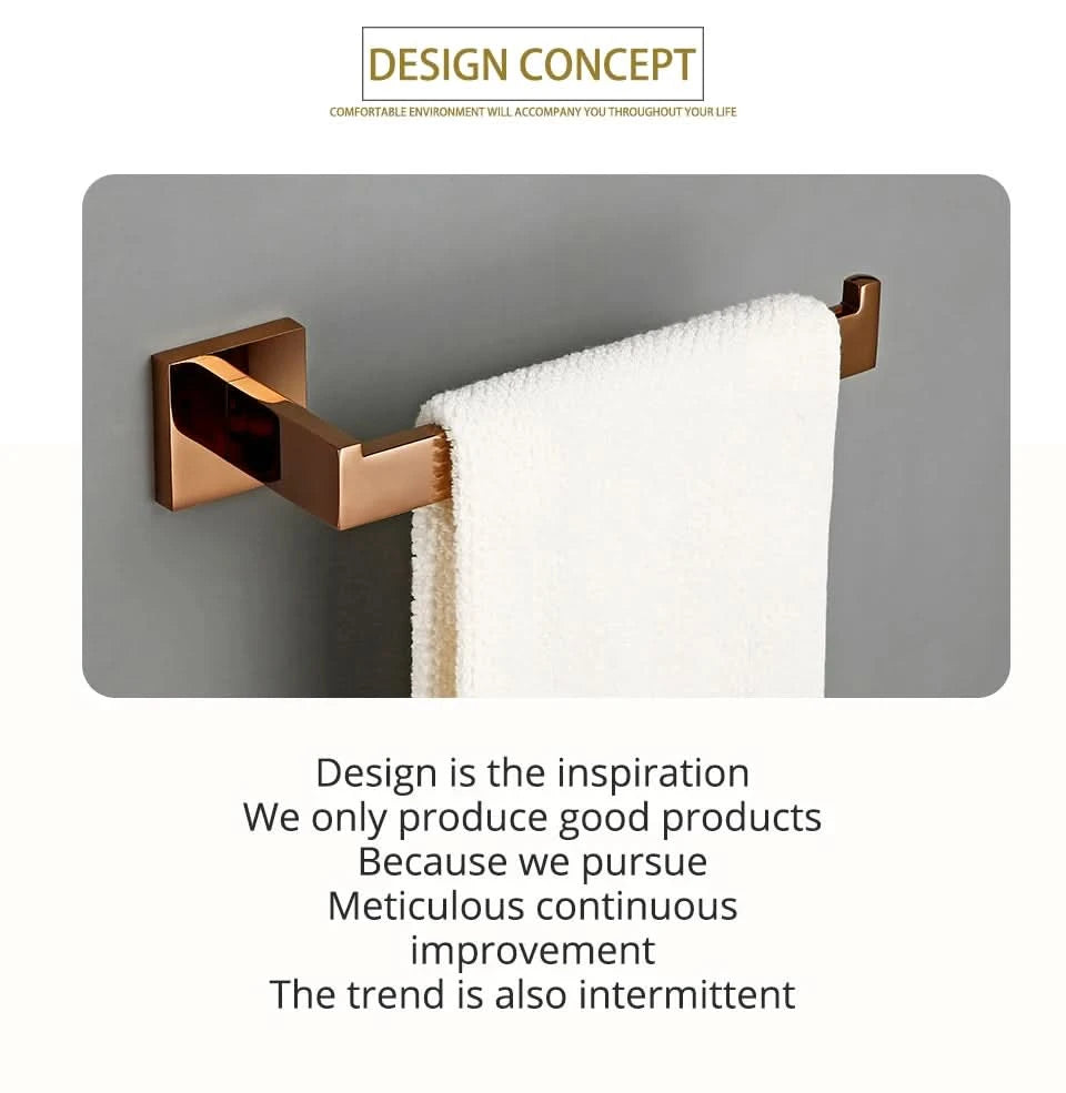 Rose Gold Bathroom Accessories Set Wall Mount Shelf Toilet Bath Hardware Paper Holder Towel Bar Rack Rail Rod Robe Hook Hanger