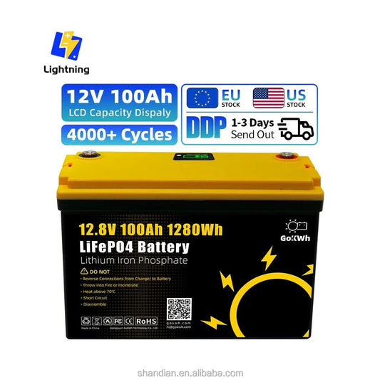 GoKWh Bluetooth 12V 100Ah Battery Lifepo4 LFP 12.8V 100A 200Ah Lithium Ion Solar Battery Lithium Battery Pack RV Camping Boat