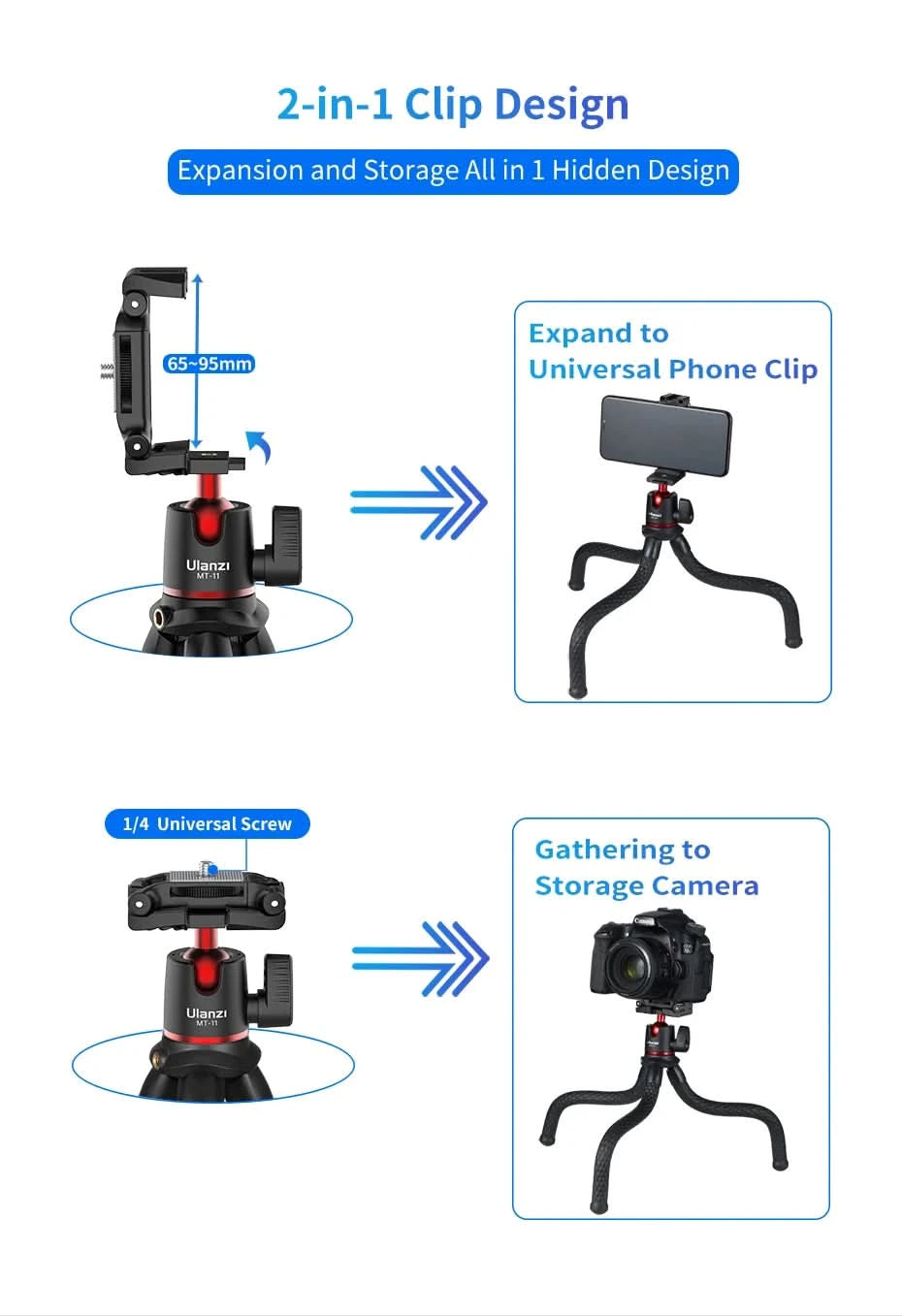Ulanzi MT-11 Flexible Octopus Tripod For Phone DSLR Camera Vlog Portable 2in1 Design Selfie Stick Tripod With Phone Holder