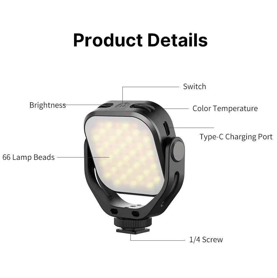 Ulanzi VIJIM VL66 3200k-6500k Vlog Fill Light 360° Rotatable LED Video Light Extend Cold Shoe 2000mAh Battery with Light Stand