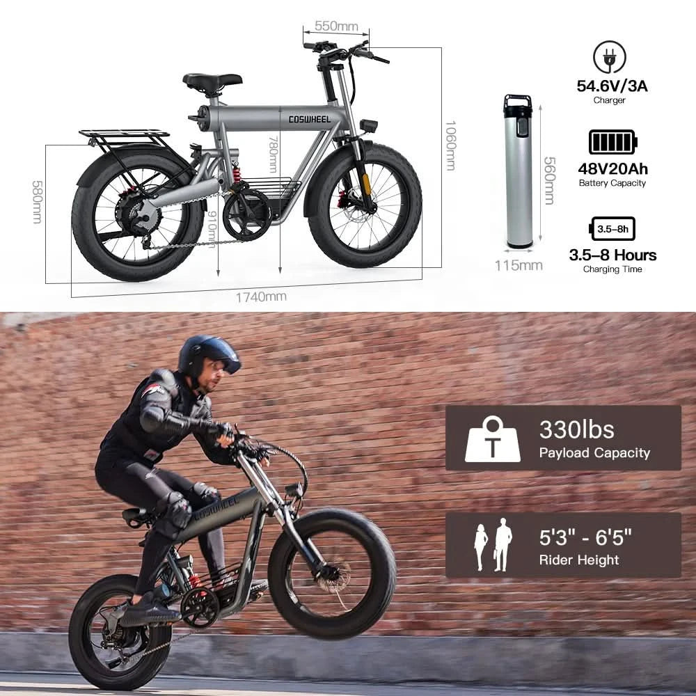 COSWHEEL T20 20AH Ultra-long-lasting Lithium Battery Capacity Food Delivery Electric City Bike 50km/h Long Distance Travel Adult
