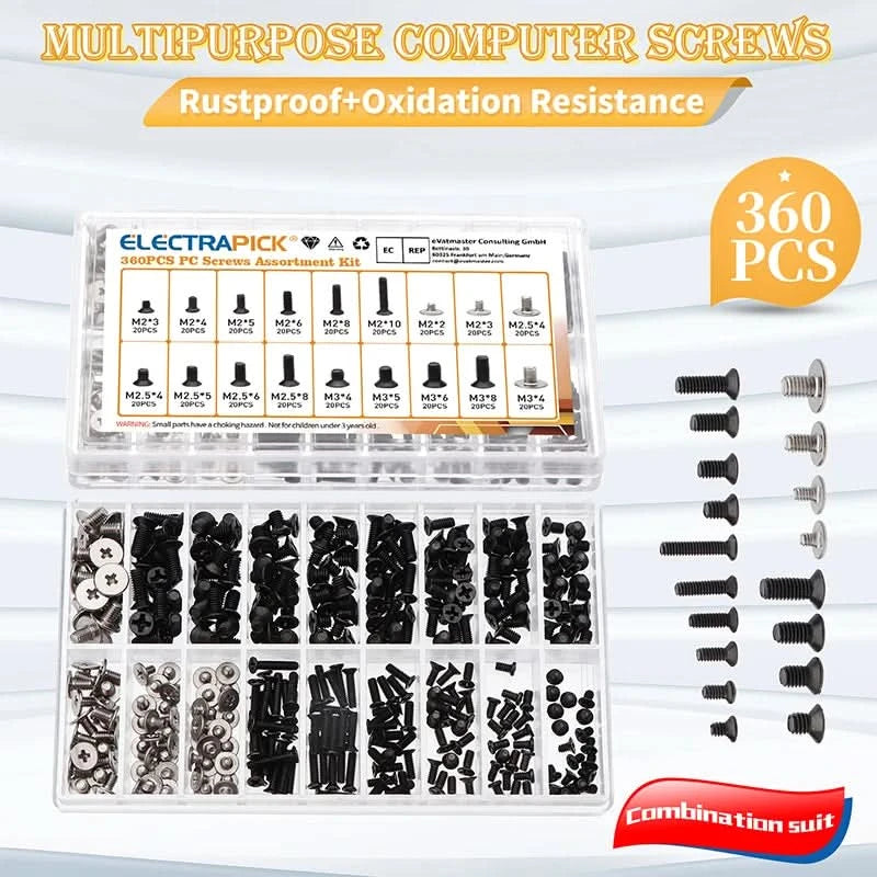 300/360Pcs M2 M2.5 M3 KM Screw Flat Head Phillips Screws Laptop Notebook Screws Set Kit For Computer Notebook Small Screw Kit