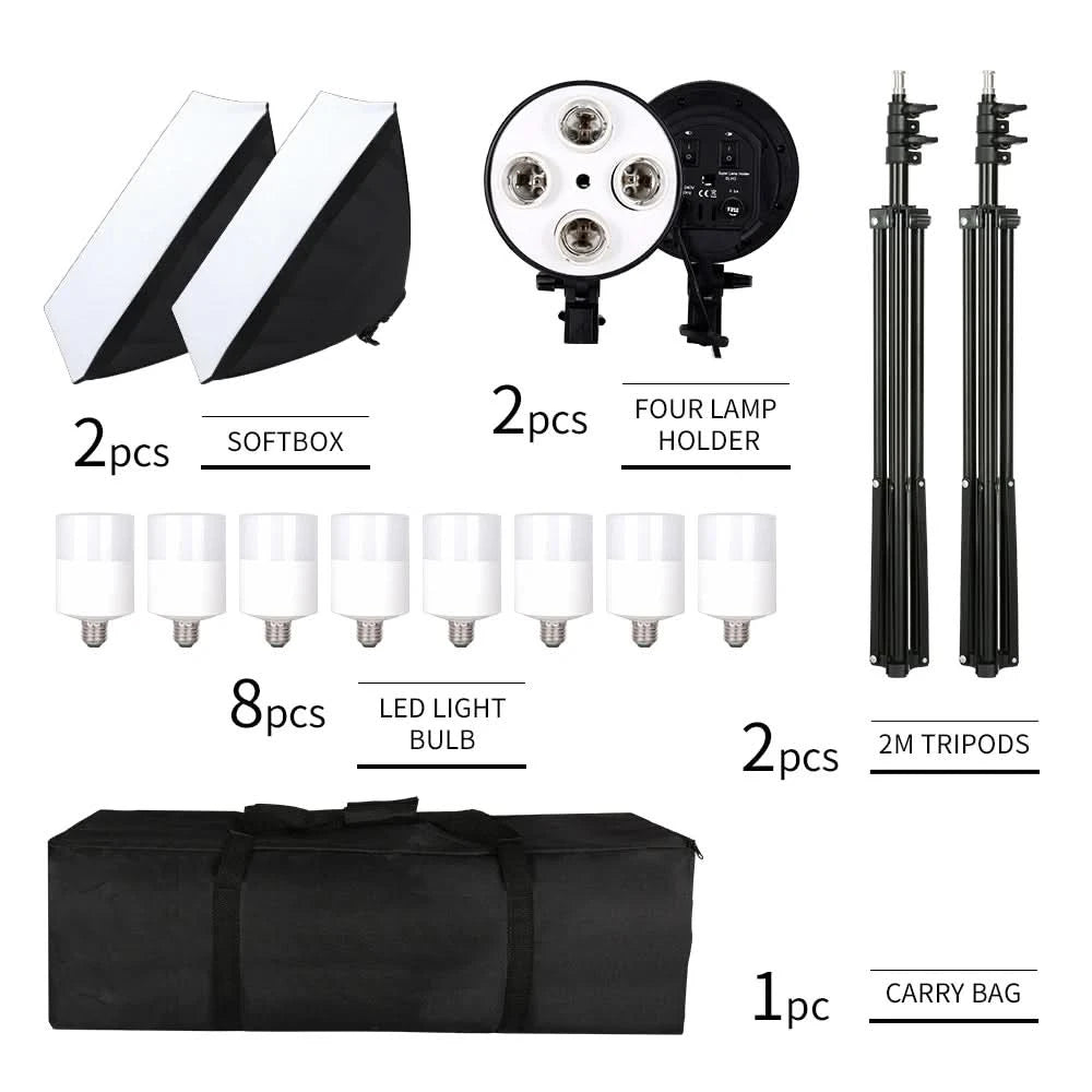 SH Photo Studio Softbox Light Kit Photographic Equipment Four Lamp Holders Continuous Light System With E27 Bulb Accessories
