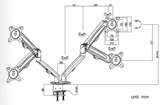 Hyvarwey G08-24 Dual Monitor Desktop Mount Bracket for 13 to 27-Inch LCD Screens Rotate & Tilt Adjust Two-Arm Desk Stand Support