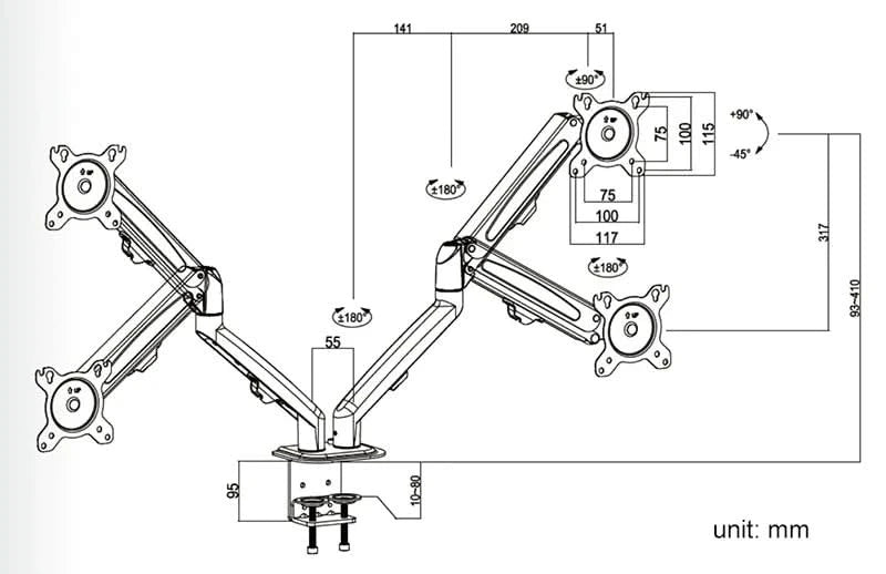 Hyvarwey G08-24 Dual Monitor Desktop Mount Bracket for 13 to 27-Inch LCD Screens Rotate & Tilt Adjust Two-Arm Desk Stand Support