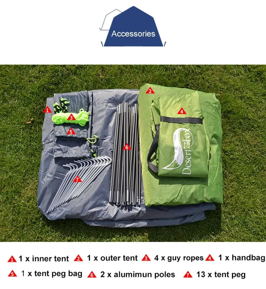 Desert&Fox 1 Person Hiking Tent Single Camping Tents Waterproof Lightweight Portable Tent with Carry Bag for Beach Travel Picnic