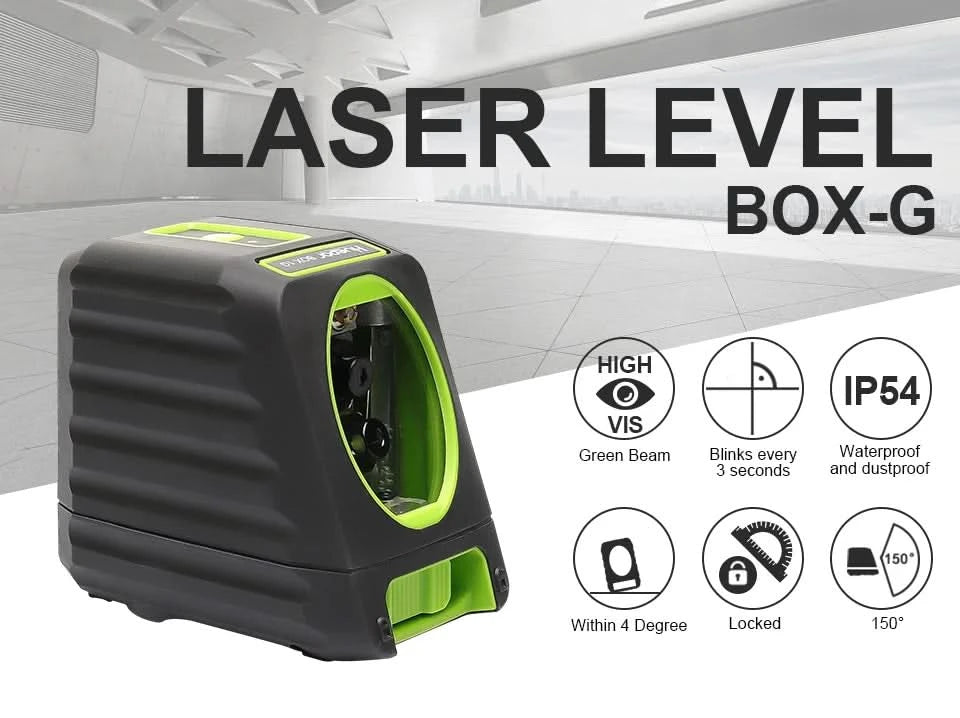 Huepar Box-1G Self-leveling Laser Level  150ft/45m Outdoor Green Cross Line with Vertical Beam Spread Covers of 150°