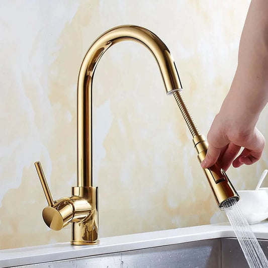 Ausziehbare Küchenarmaturen, silberfarben, Einhandmischer, goldfarben, Küchenarmatur, Spültischarmatur, Einloch-Drehwasserhahn, Mischbatterie