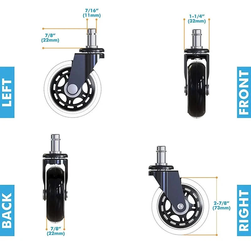 5PCS KAK 3" Universal Mute Wheel Office Chair Caster Replacement 60KG Casters Rubber Soft Safe Roller Furniture Wheel Hardware