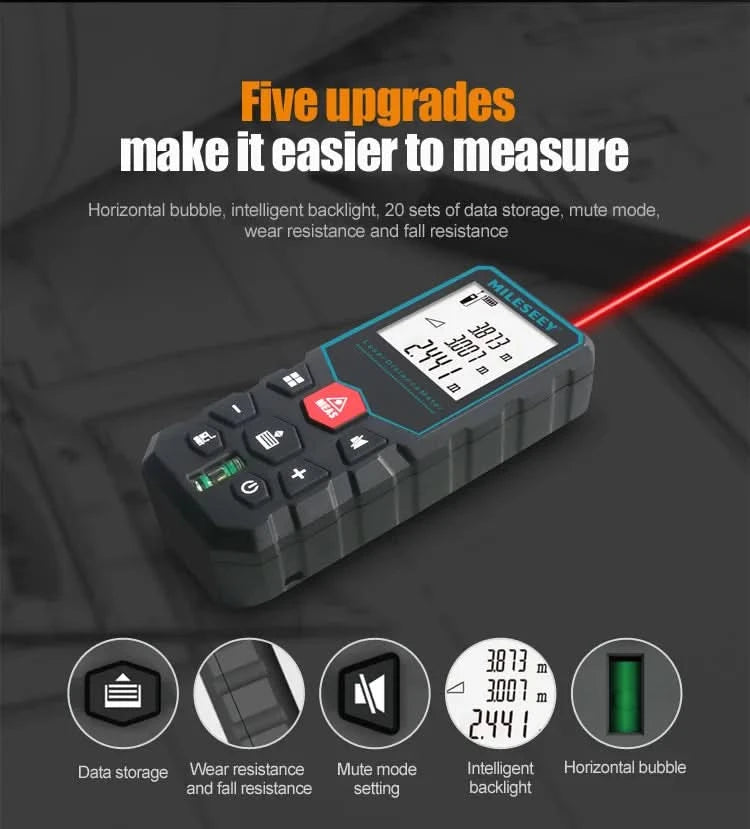 Mileseey Laser Distance Meter Electronic Roulette Laser Digital Tape Rangefinder Trena Metro Laser Range Finder  Measuring Tape