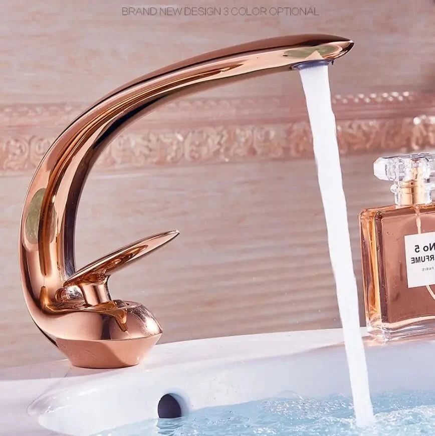 Rose Gold Basin Faucet Modern Bathroom Sink Mixer Tap Brass Wash basin Faucet Single Handle Single Hole  Crane For Bathroom
