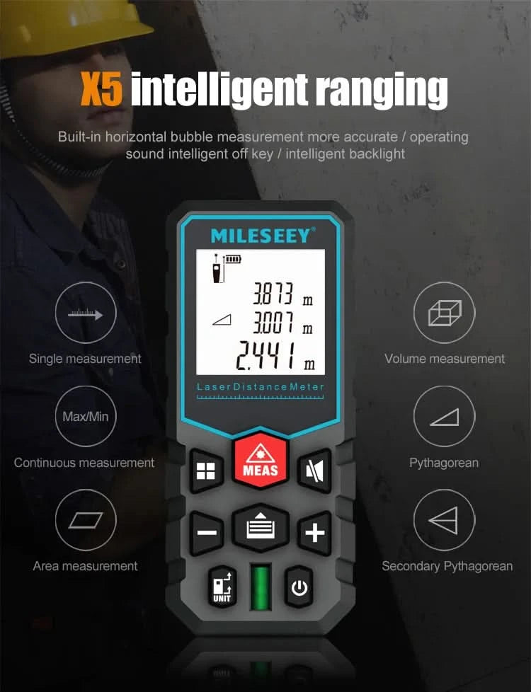 Mileseey Laser Distance Meter Electronic Roulette Laser Digital Tape Rangefinder Trena Metro Laser Range Finder  Measuring Tape