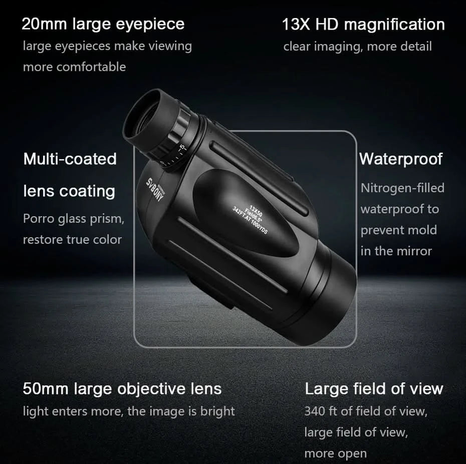 Svbony Telescope SV49 13x50 Monocular Powerful,Professional Monoculars,Waterproof,camping Equipment,for travel and hunting
