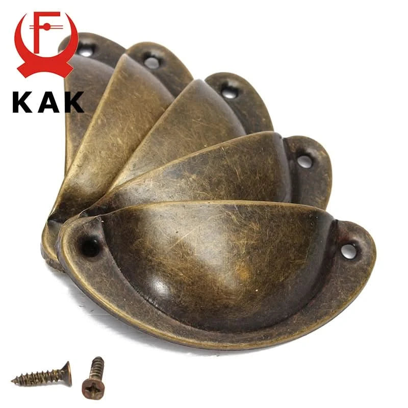 KAK 2PCS Retro Metal Kitchen Drawer Cabinet Door Handle And Furniture Knobs Handware Cupboard Antique Brass Shell Pull Handles