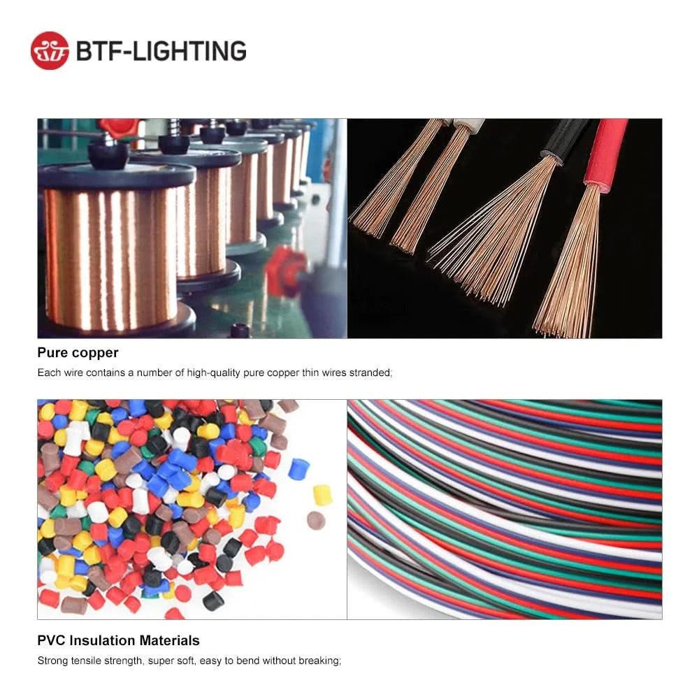 10m 2pin to 6pin Electric Wires 24AWG 22AWG 20AWG 18AWG WS2812B WS2815 RGBCCT RGBW FCOB COB LED Cable Connector Extension Wire