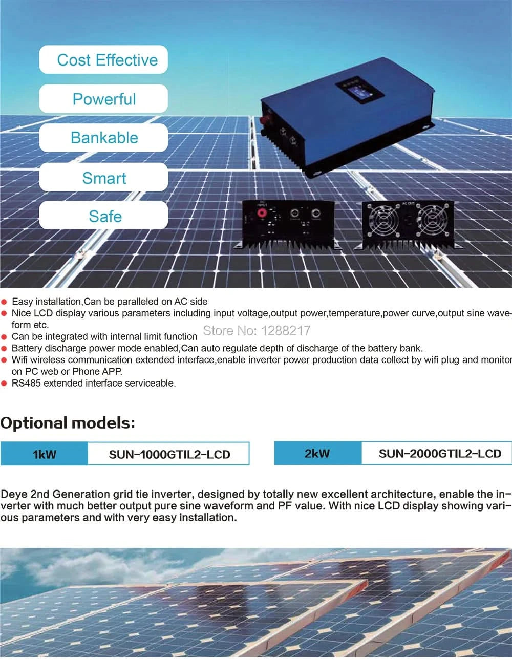 Y&H 2000W Solar Grid Micro Inverter Battery Discharge Power Mode With Limiter Sensor PV DC 45-90V AC 220V MPPT Solar Converter