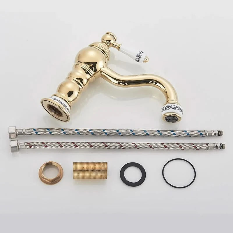 Bathroom Basin Sink Faucet Mixer Tap Single Handle Single Hole Brass Hot/Cold Water Palace Style Deck Mount Retro Faucet