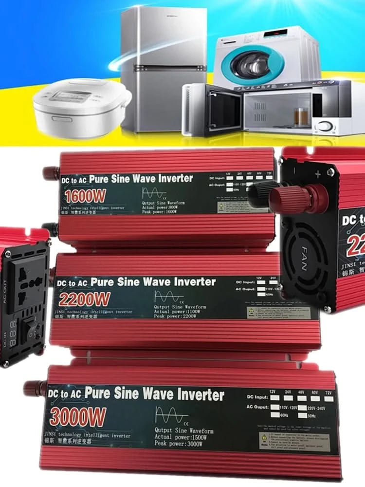 Pure Sine Wave Inverter 12V/24V To AC110V 220V 1000W 2000W 3000W Voltage Transformer Power Converter Solar Inverter LED Display