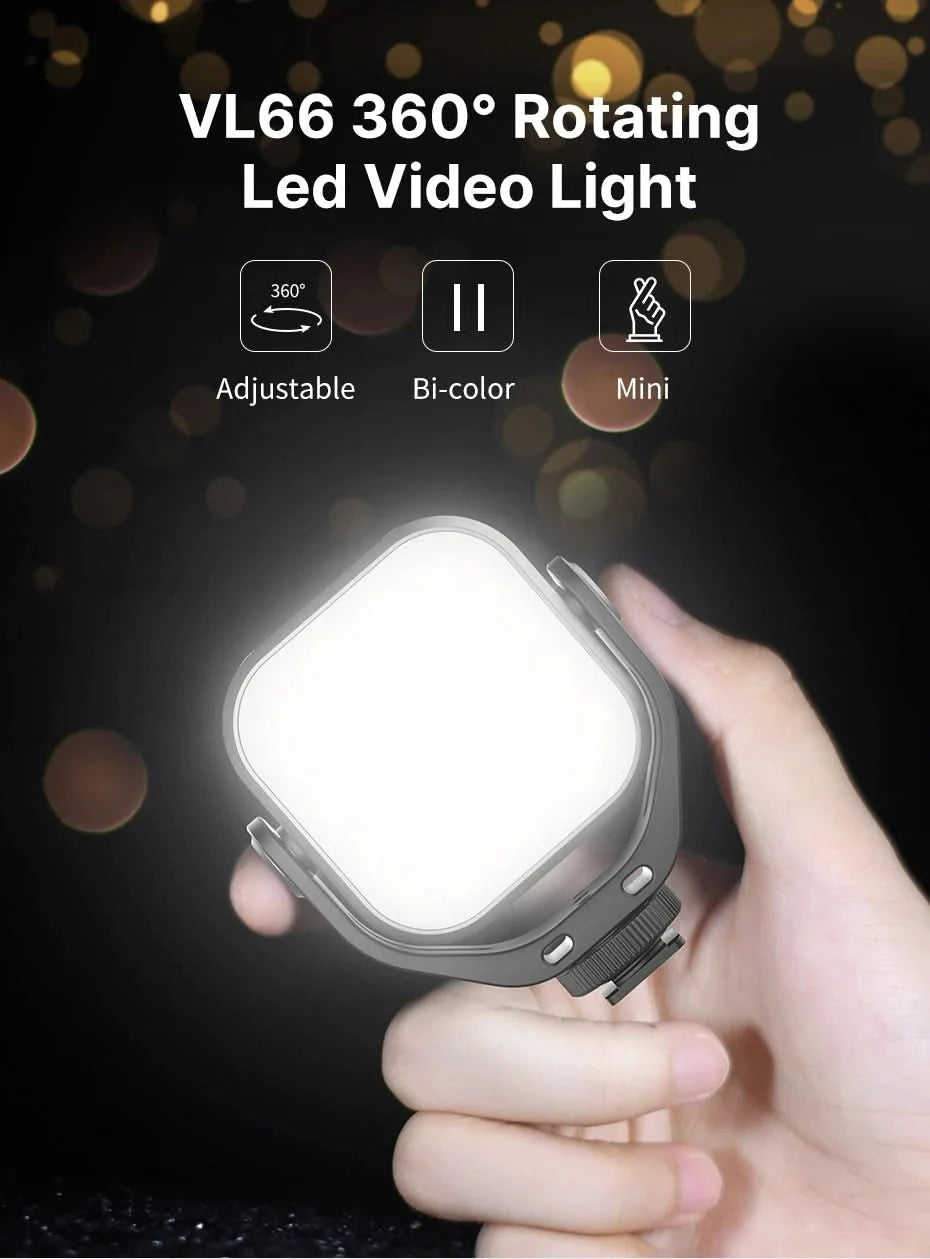 Ulanzi VIJIM VL66 3200k-6500k Vlog Fill Light 360° Rotatable LED Video Light Extend Cold Shoe 2000mAh Battery with Light Stand