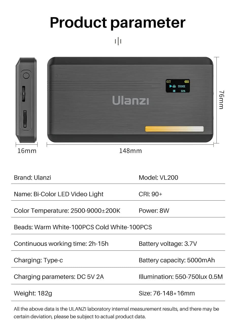 Ulanzi VIJIM VL81 VL200 3200k-5600K Dimmable Mini LED Video Light for Smartphone SLR Camera Rechargable Vlog 3000mAh Fill Light