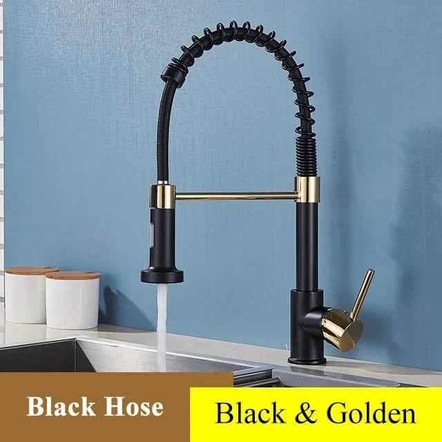 Brushed Nickel Spring Pull Down Kitchen Faucets Stream Spray Head Hot Cold Water Tap Brass Rotation Kitchen Mixer Tap Crane