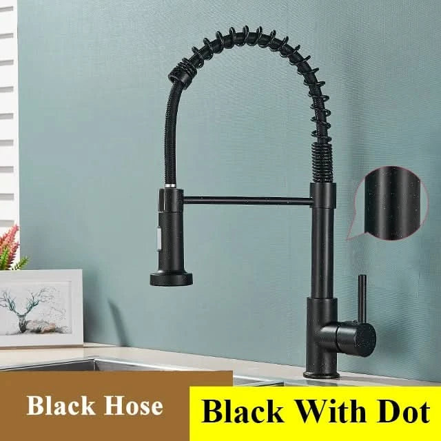 Brushed Nickel Spring Pull Down Kitchen Faucets Stream Spray Head Hot Cold Water Tap Brass Rotation Kitchen Mixer Tap Crane