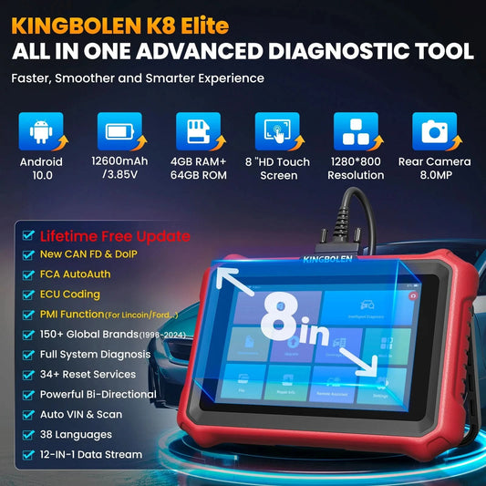 Kingbolen K8 Elite Lebenslange kostenlose OBD2-Scanner 8" Kfz-Diagnosetool Steuergeräte-Codierungsmaschine
