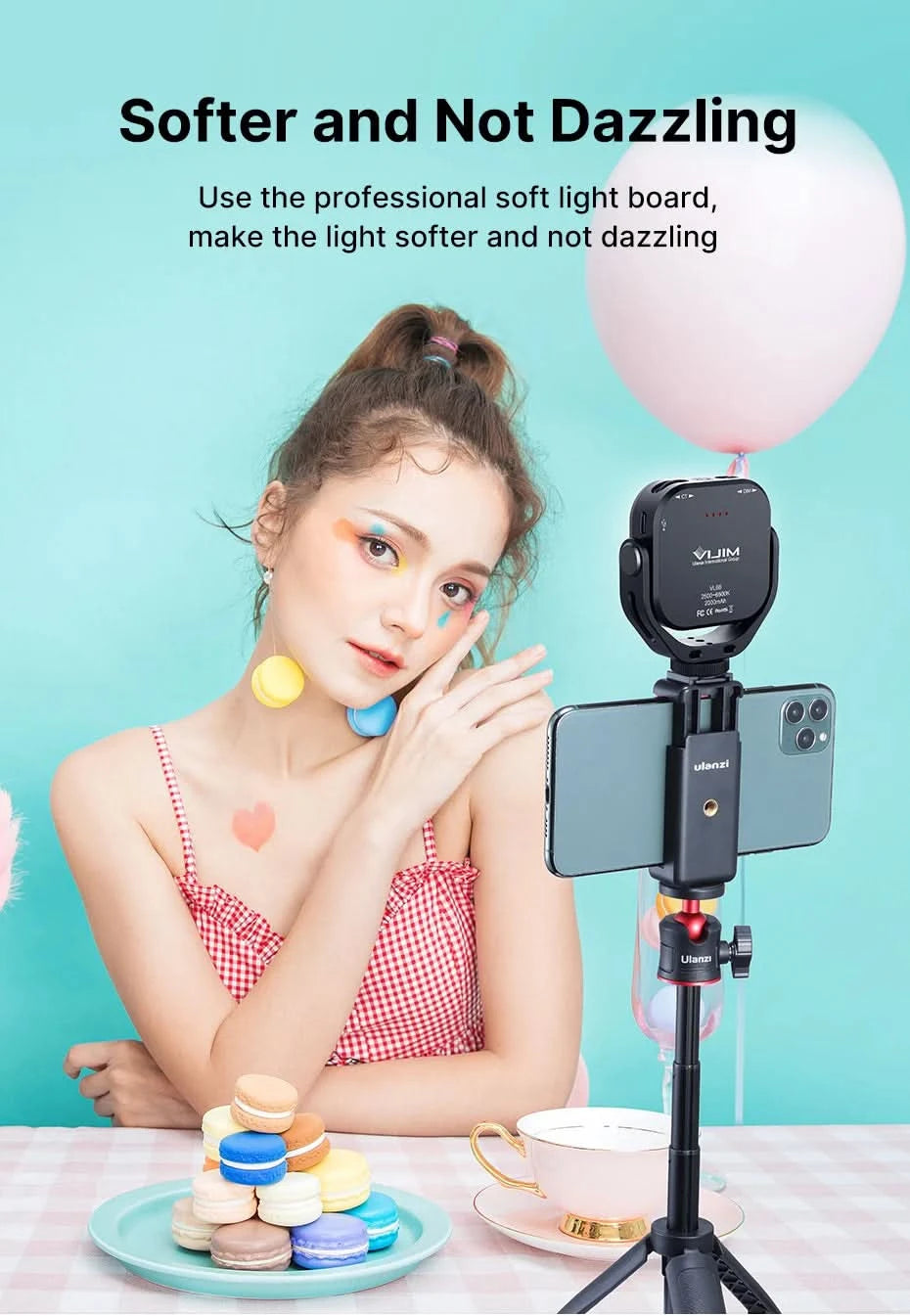 Ulanzi VIJIM VL66 3200k-6500k Vlog Fill Light 360° Rotatable LED Video Light Extend Cold Shoe 2000mAh Battery with Light Stand