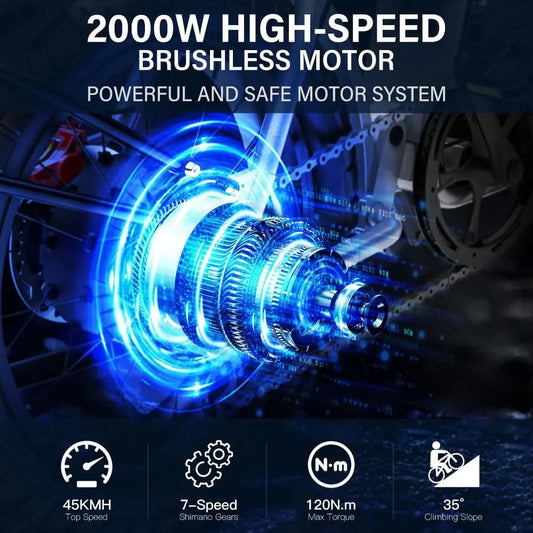 COSWHEEL CT20S 65km/h E-Bike für Erwachsene 2000W Motor 60V 27.5AH Akku 160km Reichweite E-Bike 20x5" Fat Tire E-Bike