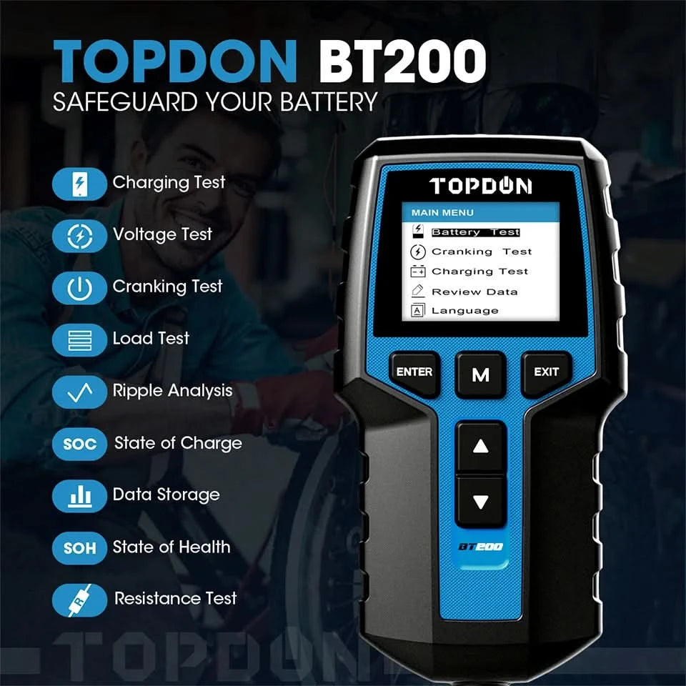 TOPDON BT200 12V 24V Car Battery Tester Battery Load Tester Battery Analyzer Car Truck Mechanics Repair Auto Diagnostic Battery