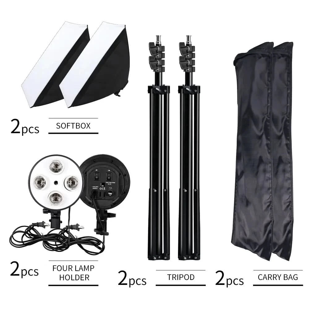 SH Photo Studio Softbox Light Kit Photographic Equipment Four Lamp Holders Continuous Light System With E27 Bulb Accessories