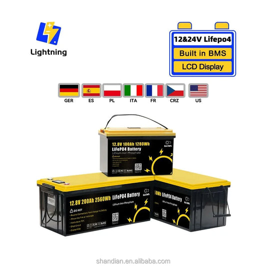Hersteller Großhandel GoKWh 12V 12.8V 100Ah Batteriepack 50A 100A 200Ah Lithium-Ionen Solar LCD RV Hausboot Schiff Energiespeicher