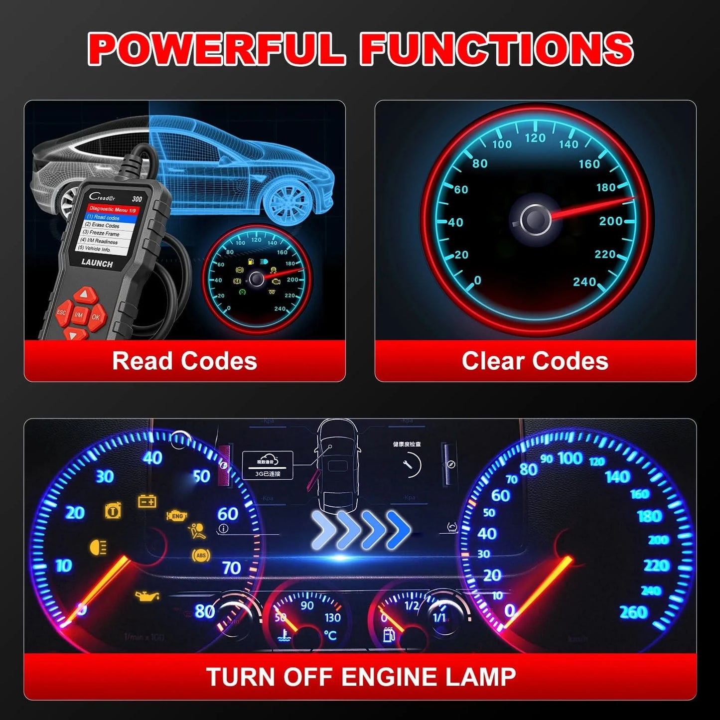 2026 EINFÜHRUNG Creader Elite CR300 Universal Auto Diagnose OBD2 Scanner Motor Fehlercode Leser