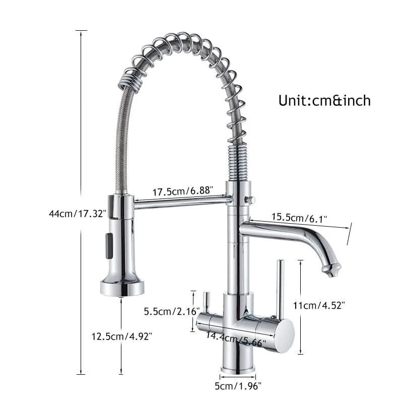 Purified Water Kitchen Faucet Pull Down Spray Stream Head Dual Handle Faucet 360 Rotate Deck Mount Drinking Water Mixer Tap
